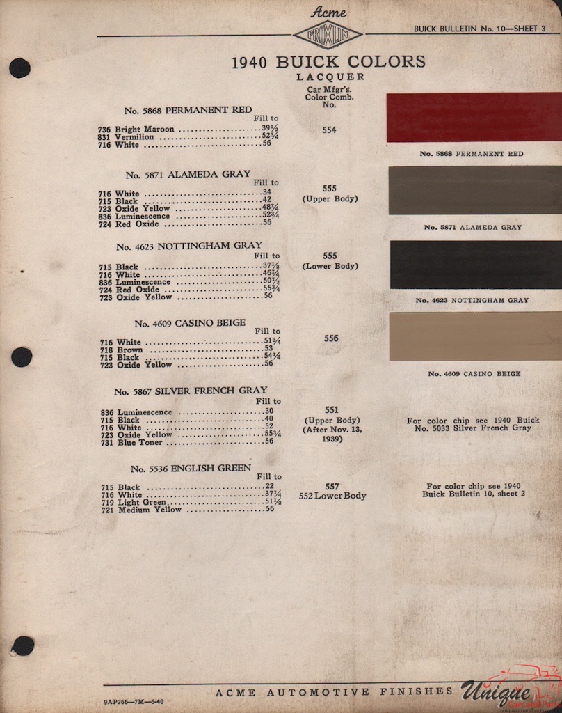 1940 Buick Paint Charts Acme 3